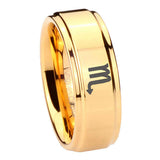 8mm Scorpio Horoscope Step Edge Gold Tungsten Engagement Rings For Him