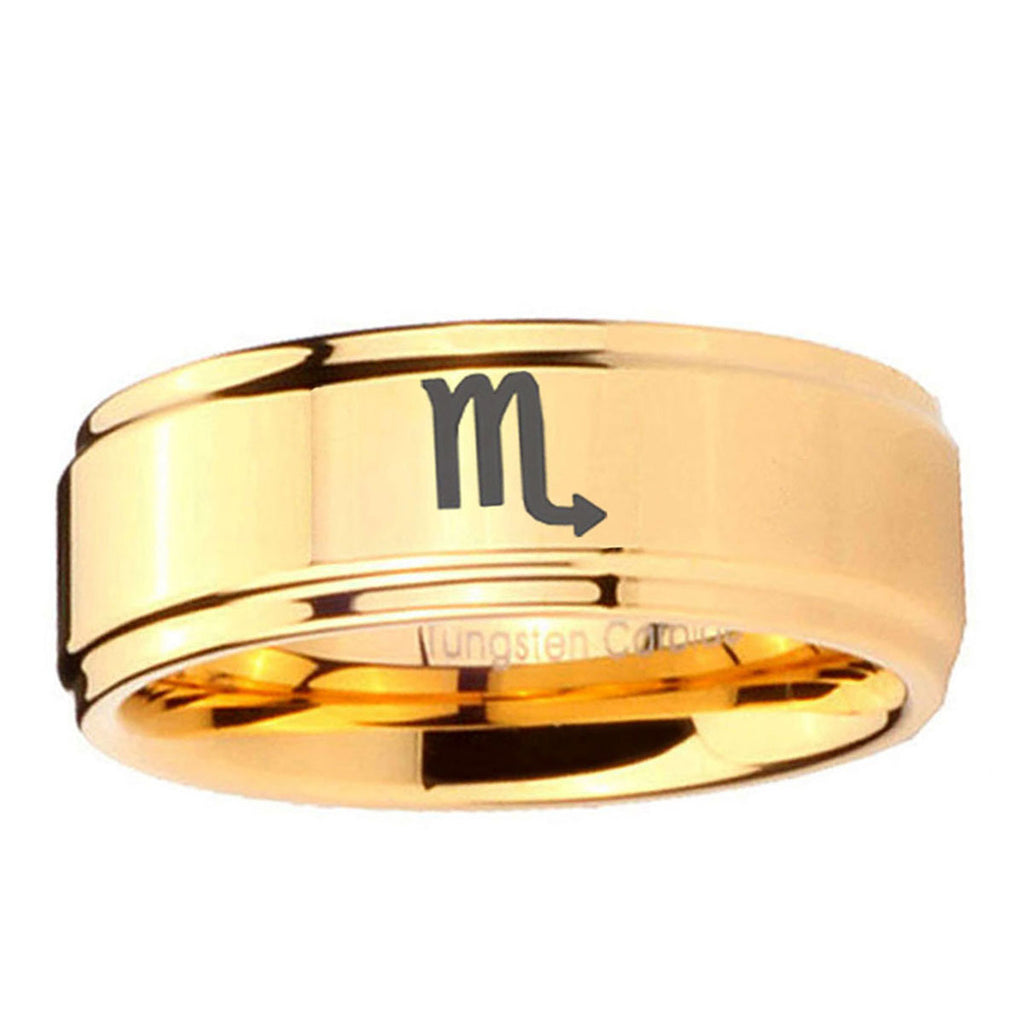 5mm Scorpio Horoscope Step Edge Gold Tungsten Ring For Him