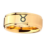 5, 8mm Taurus Horoscope Step Edge Gold Engraved Wedding Bands For Him