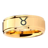 5, 8mm Taurus Horoscope Step Edge Gold Engraved Wedding Bands For Him