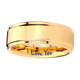 5, 8mm I love You Step Edge Gold Engraved Tungsten Rings