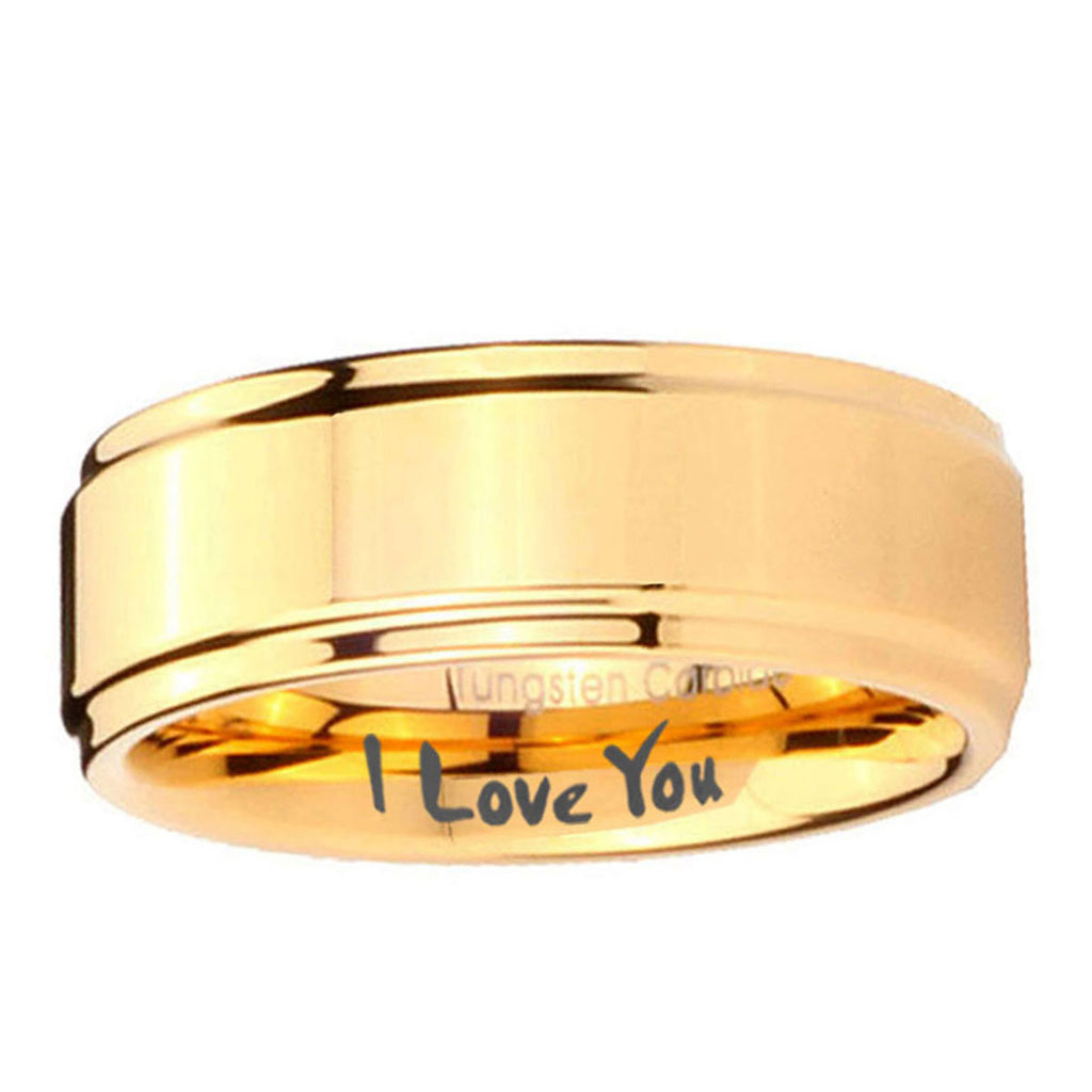 5mm I love You Step Edge Gold Engraved Tungsten Ring