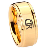 8mm CTR Step Edge Gold Engraved Wedding Bands For Him