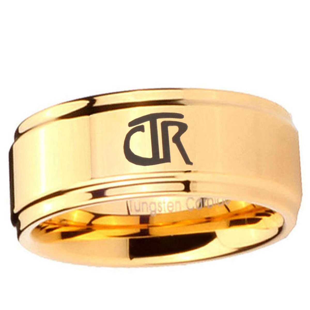 5mm CTR Step Edge Gold Engraved Wedding Bands For Him