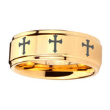 5, 8mm Multiple Christian Cross Step Edge Gold Metals For Men's Rings