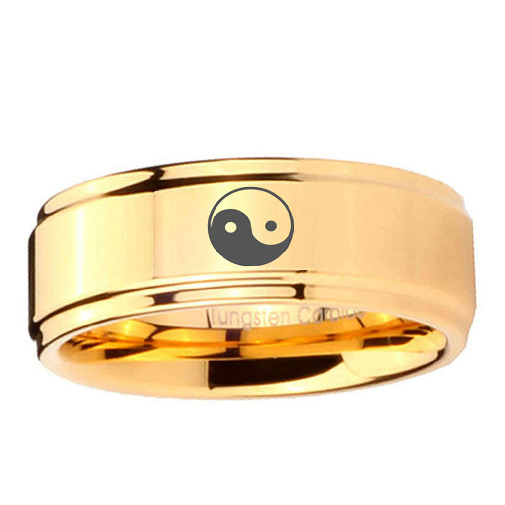 5mm Yin Yang Step Edge Gold Tungsten Mens Work Wedding Ring