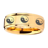 5, 8mm Multiple Yin Yang Step Edge Gold Mens Work Wedding Rings