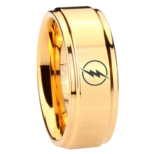 8mm Flash Step Edge Gold Engraved Tungsten Ring