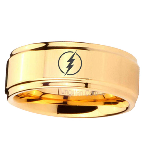 5mm Flash Step Edge Gold Engraved Tungsten Ring