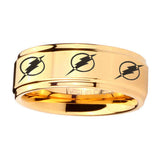 5, 8mm Multiple Flash Step Edge Gold Engraved Tungsten Rings