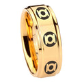 8mm Multiple Green Lantern Step Edge Gold Tungsten Ring