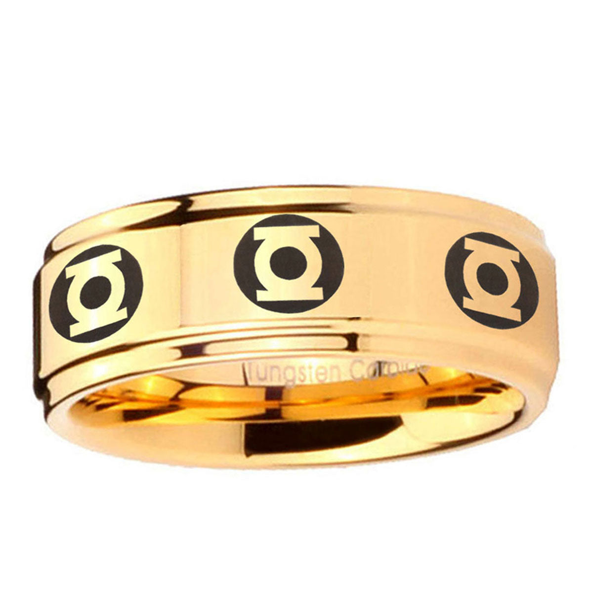 5mm Multiple Green Lantern Step Edge Gold Tungsten Ring
