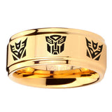 5, 8mm Transformers Autobot Decepticon Step Edge Gold Mens Wide Band Rings