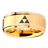 5, 8mm Zelda Triforce Step Edge Gold Tungsten Engagement Rings For Him