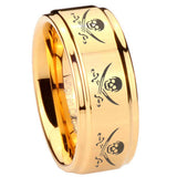 8mm Multiple Skull Pirate Step Edge Gold Metals For Men's Rings