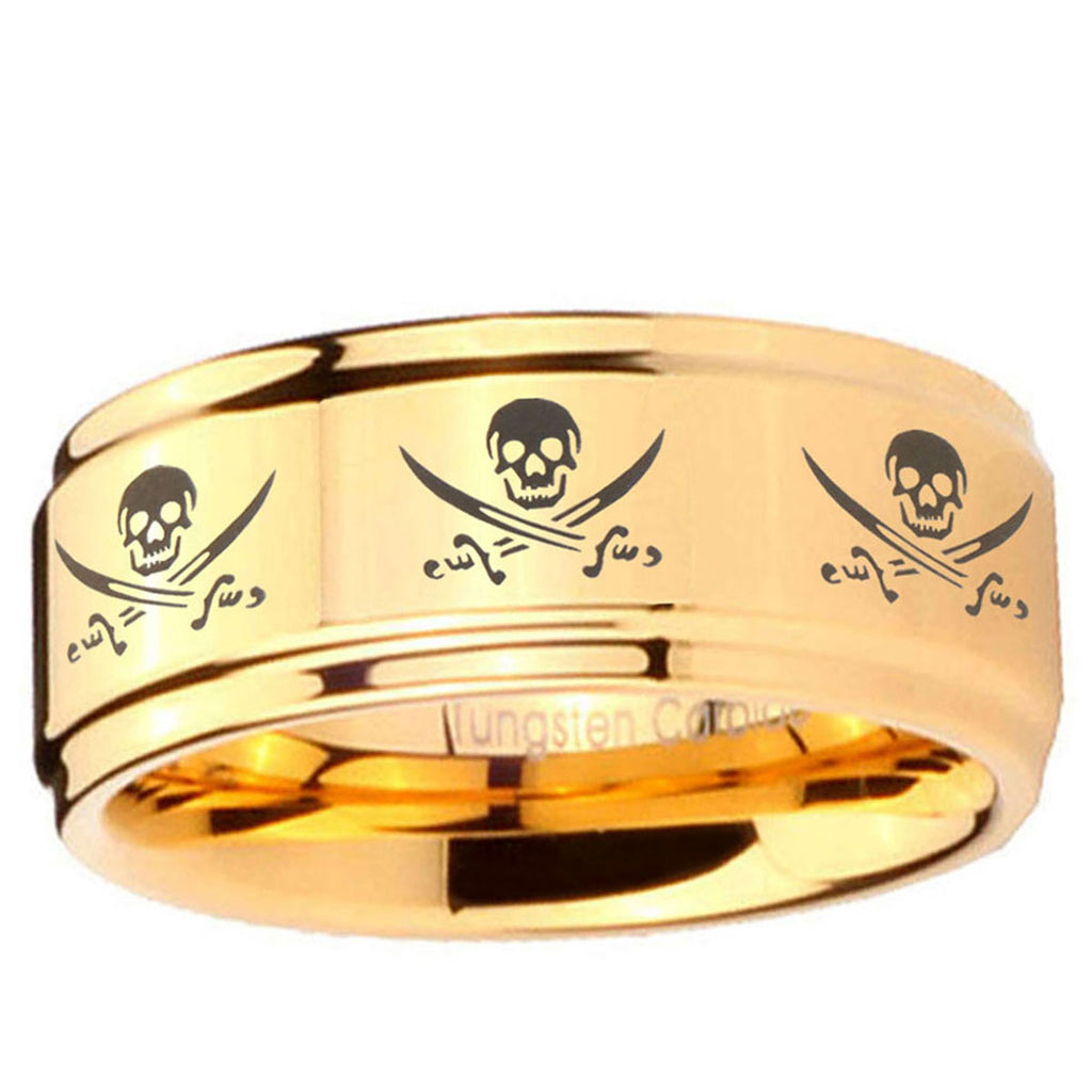 5mm Multiple Skull Pirate Step Edge Gold Metals For Ring
