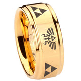8mm Triforce Legend of Zelda Step Edge Gold Tungsten Engagement Rings For Him
