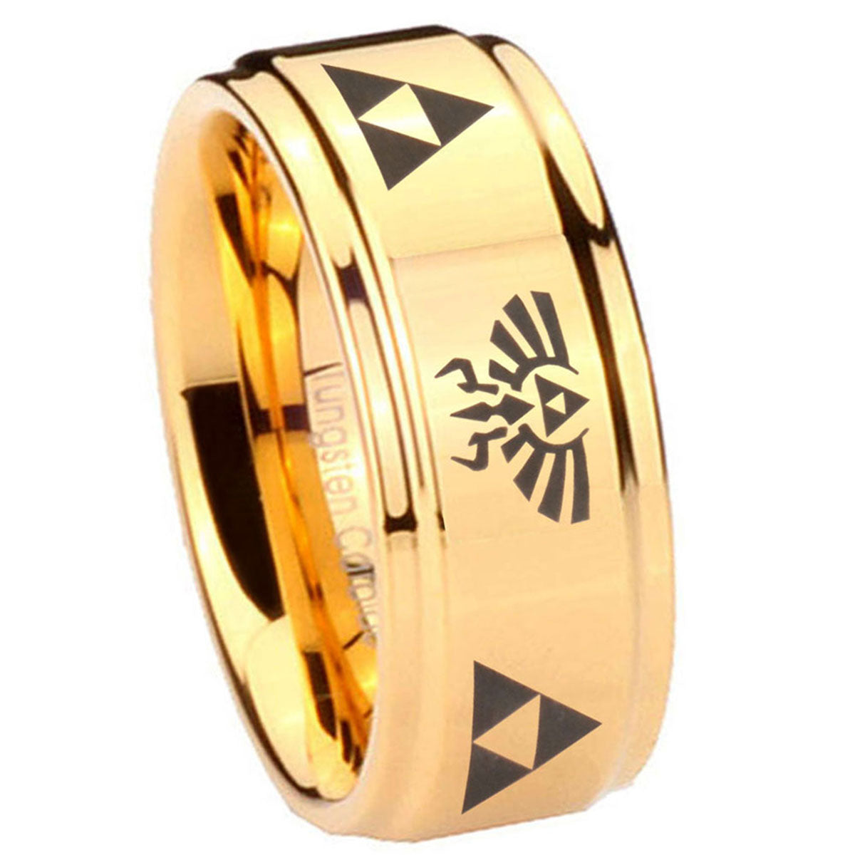 8mm Triforce Legend of Zelda Step Edge Gold Tungsten Ring