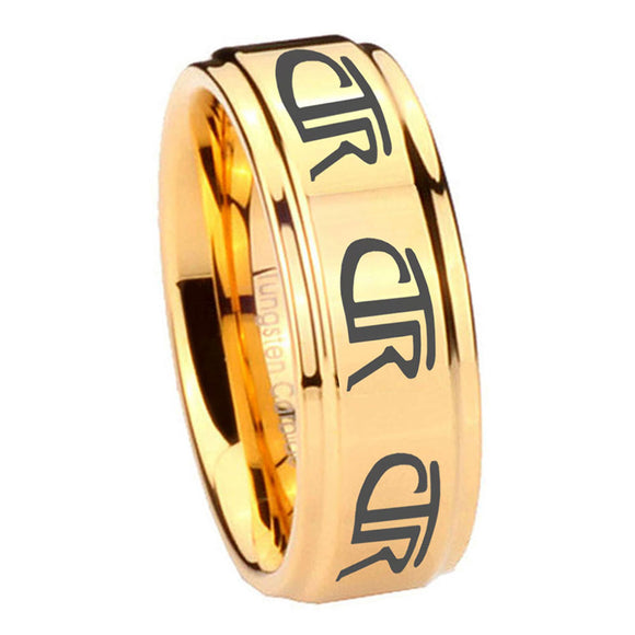 8mm Multiple CTR Step Edge Gold Mens Ring Tungsten