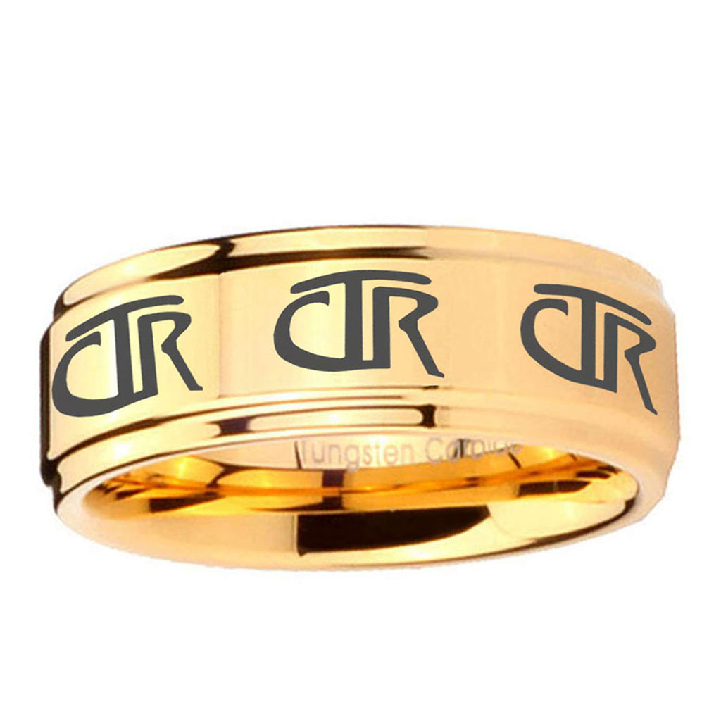 5mm Multiple CTR Step Edge Gold Mens Ring Tungsten