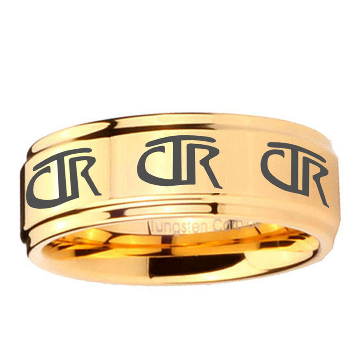 5mm Multiple CTR Step Edge Gold Mens Ring Tungsten