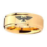 5, 8mm Aquila Step Edge Gold Engraved Wedding Bands For Him