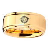 5, 8mm Supernatural Step Edge Gold Engraved Wedding Bands For Him