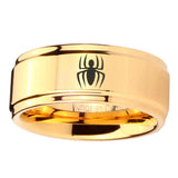 5, 8mm Spiderman Step Edge Gold Mens Ring Tungsten