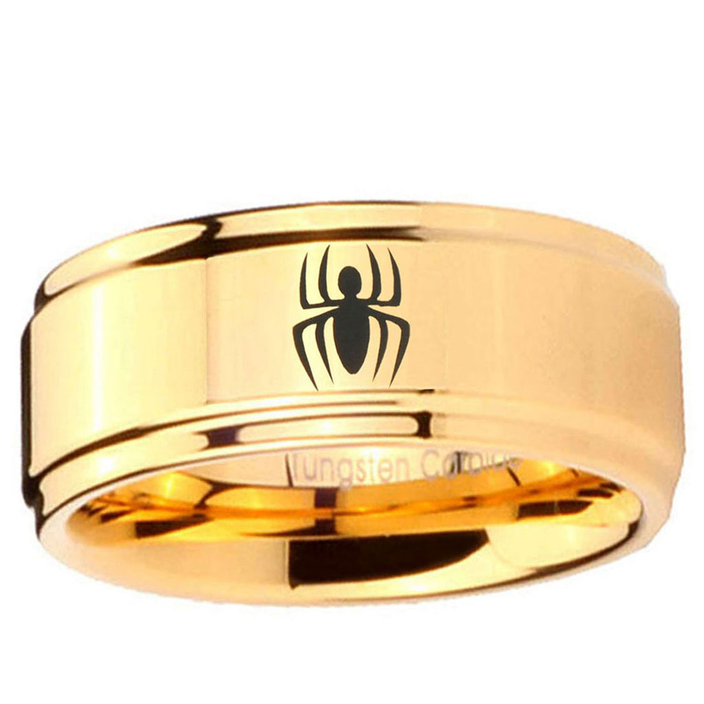 5mm Spiderman Step Edge Gold Tungsten Mens Ring