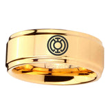 5, 8mm Blue Lantern Step Edge Gold Engraved Wedding Bands For Him