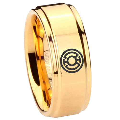 8mm Blue Lantern Step Edge Gold Engraved Ring For Him