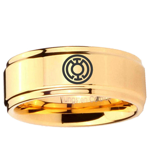 5mm Blue Lantern Step Edge Gold Engraved Ring For Him
