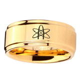 5, 8mm American Atheist Step Edge Gold Engraved Tungsten Rings