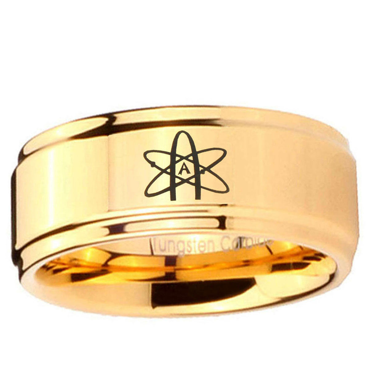 5mm American Atheist Step Edge Gold Engraved Tungsten Ring