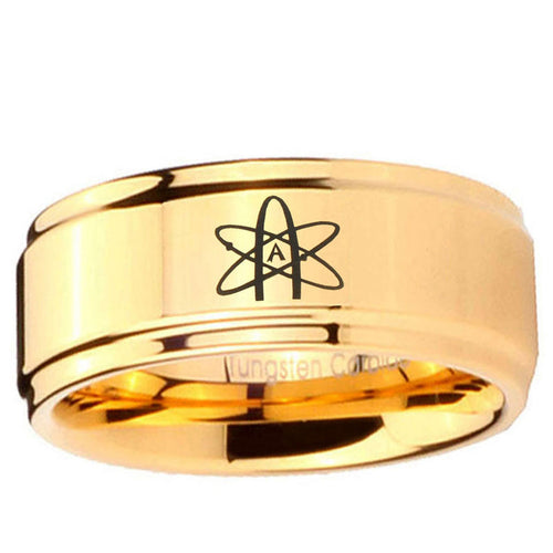 5mm American Atheist Step Edge Gold Engraved Tungsten Ring