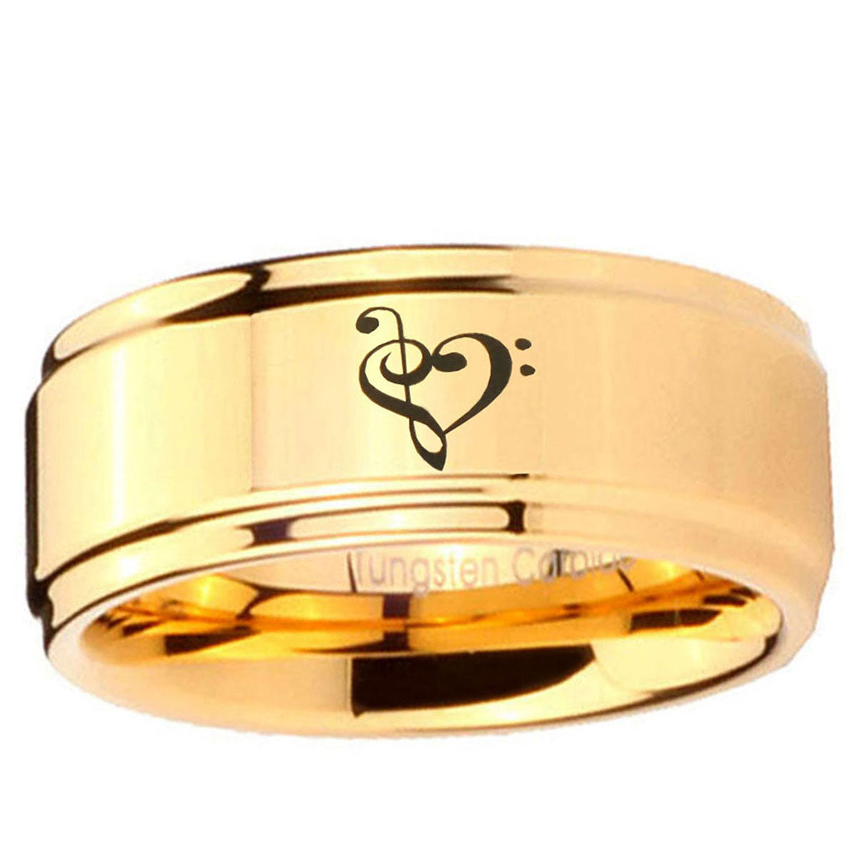 5mm Music & Heart Step Edge Gold Tungsten Ring For Him