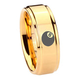 8mm Number 8 Ball Step Edge Gold Engraved Wedding Bands For Him