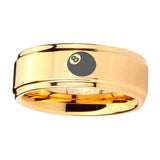 5, 8mm Number 8 Ball Step Edge Gold Engraved Wedding Bands For Him