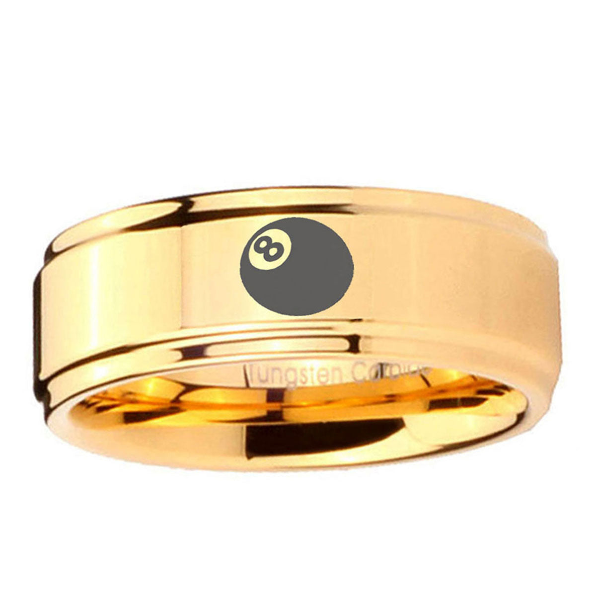 5mm Number 8 Ball Step Edge Gold Engraved Ring For Him