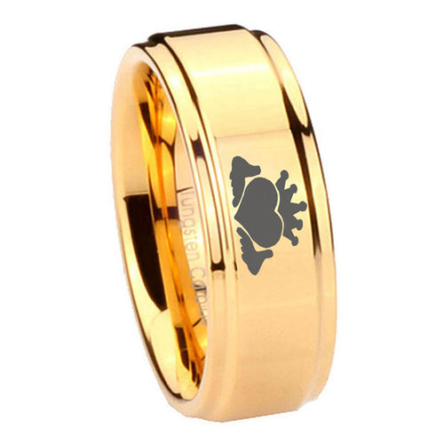 8mm Claddagh Step Edge Gold Tungsten Promised Ring For Him
