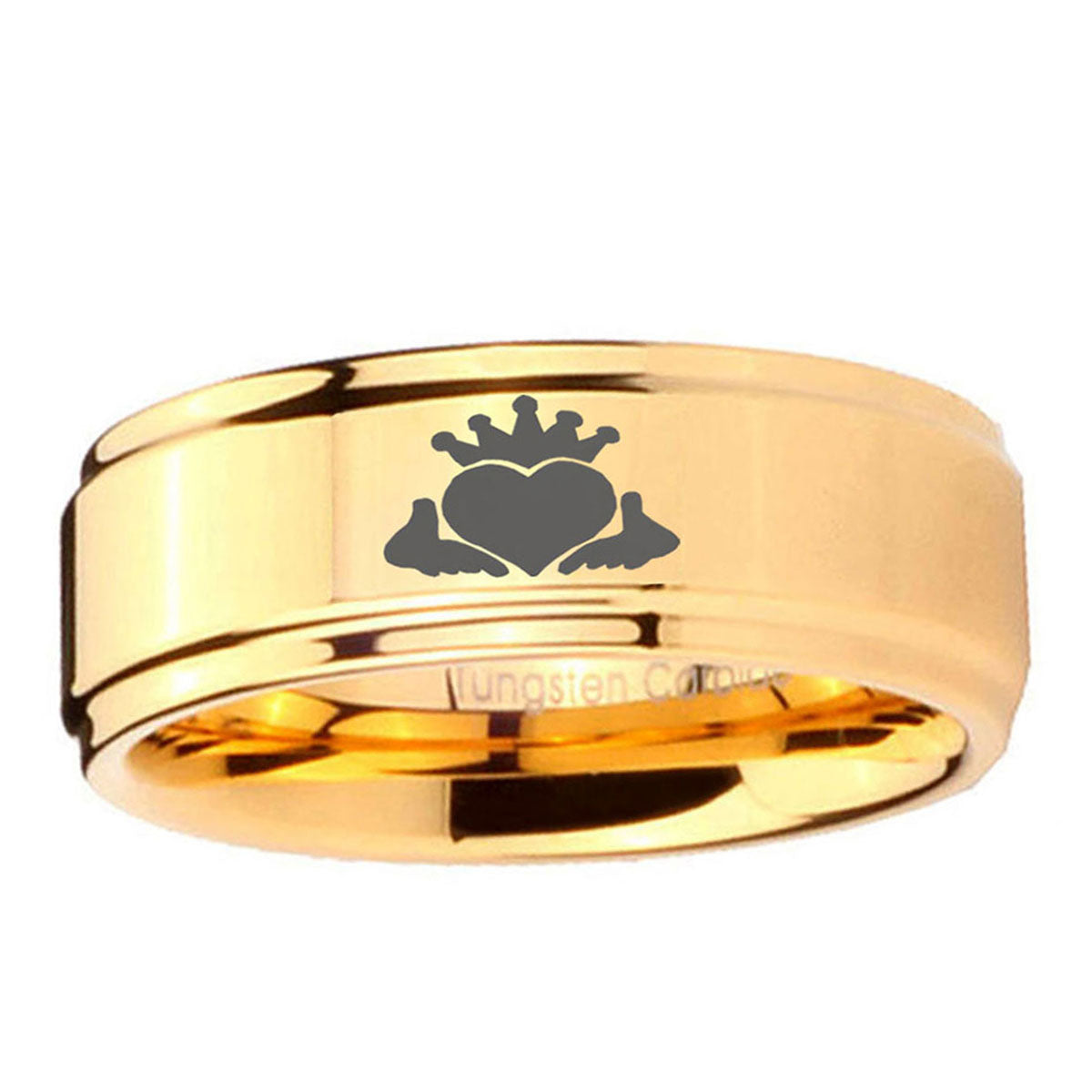 5mm Claddagh Step Edge Gold Tungsten Promised Ring For Him