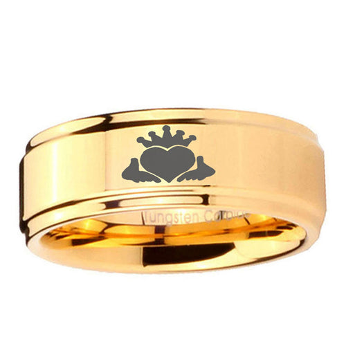 5mm Claddagh Step Edge Gold Tungsten Promised Ring For Him