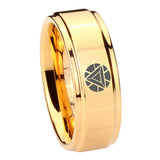8mm Iron Man Art Reactor Step Edge Gold Tungsten Engagement Rings For Him