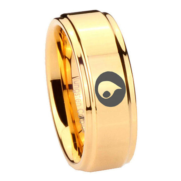 8mm Magic Gathe Step Edge Gold Mens Ring Tungsten