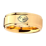 5, 8mm Mario Boo Ghost Step Edge Gold Engraved Tungsten Rings
