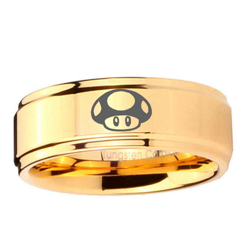 5mm Mario Mushroom Step Edge Gold Tungsten Ring For Him