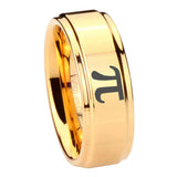 8mm Math Pi Step Edge Gold Engraved Wedding Bands For Him