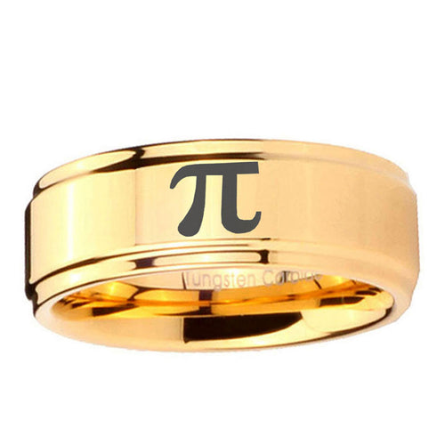 5mm Math Pi Step Edge Gold Engraved Wedding Bands For Him