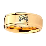 5, 8mm Metroid Step Edge Gold Engraved Wedding Bands For Him