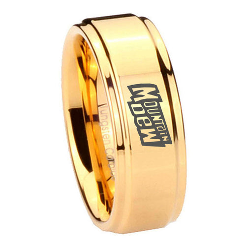 8mm Mountain Dew Step Edge Gold Tungsten Ring For Him